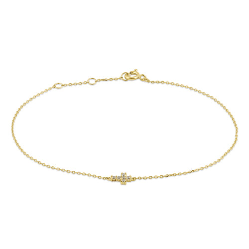 Solid 14K Yellow Gold CZ Cross Bracelet