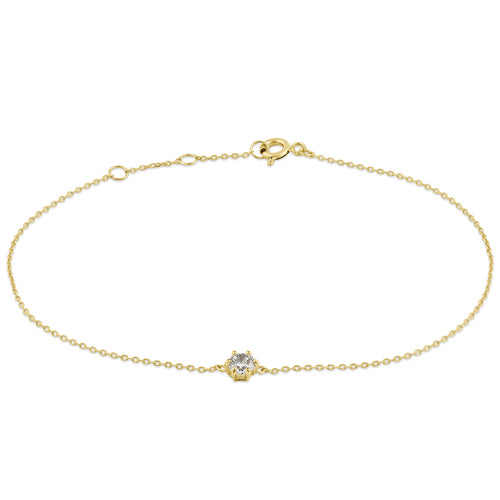 Solid 14K Yellow Gold Round CZ Bracelet