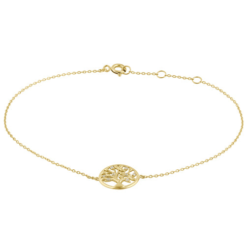 Solid 14K Yellow Gold CZ Tree of Life Bracelet