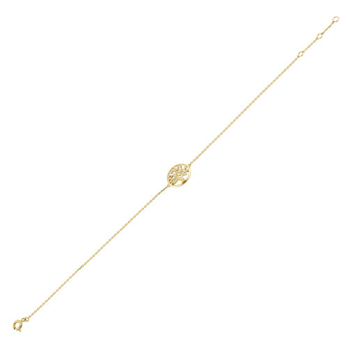 Solid 14K Yellow Gold CZ Tree of Life Bracelet