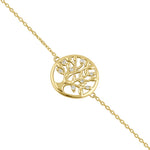 Solid 14K Yellow Gold CZ Tree of Life Bracelet