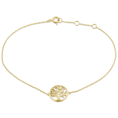 Solid 14K Yellow Gold CZ Tree of Life Bracelet