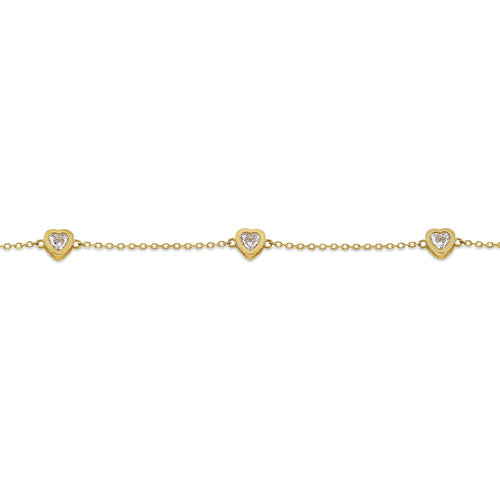 Solid 14K Gold Heart CZ Charm Bracelet