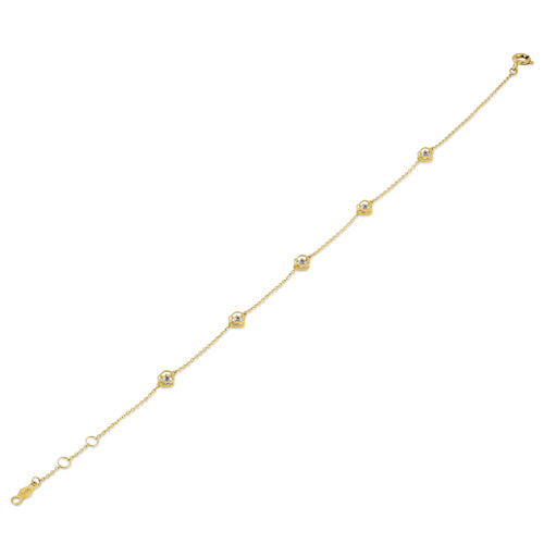 Solid 14K Gold Heart CZ Charm Bracelet