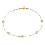 Solid 14K Gold Heart CZ Charm Bracelet