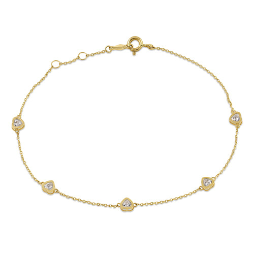 Solid 14K Gold Heart CZ Charm Bracelet