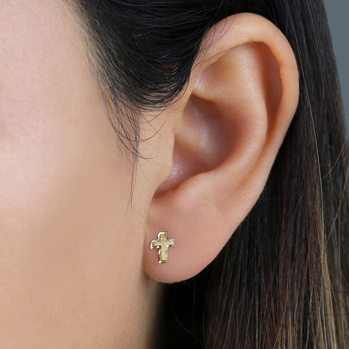 Solid 14K Yellow Gold Cross Earrings