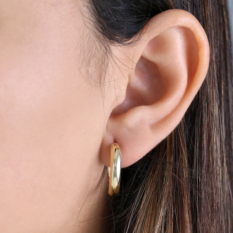 Solid 14K Yellow Gold 4mm x 18mm Plain Hoop Earrings