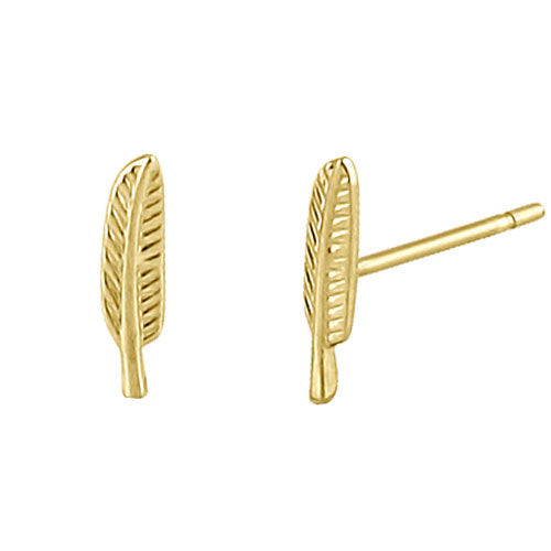 Solid 14K Yellow Gold Feather Stud Earrings