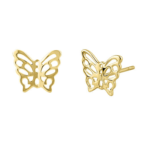 Solid 14K Yellow Gold Butterfly Stud Earrings