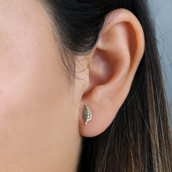 Solid 14K Yellow Gold Leaf Earrings