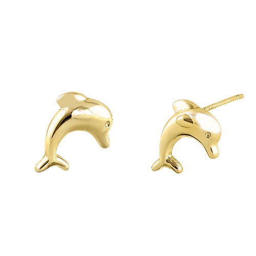 Solid 14K Yellow Gold Dolphin Earrings