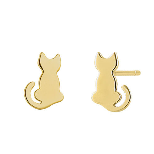 Solid 14K Yellow Gold Kitten Facade Earrings
