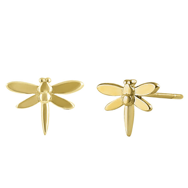 Solid 14K Yellow Gold Dragonfly Earrings