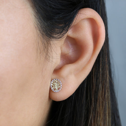 Solid 14K Yellow Gold Tree of Life Earrings
