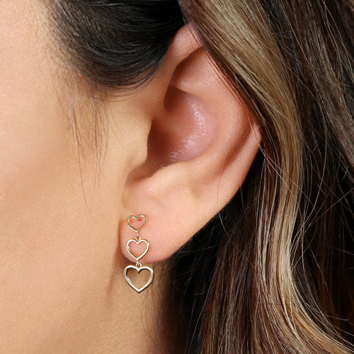 Solid 14K Yellow Gold Dangle Heart Earrings