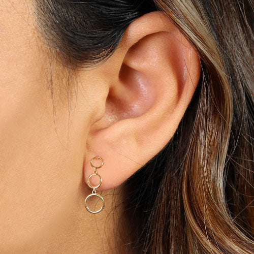 Solid 14K Yellow Gold Dangle Circle Earrings