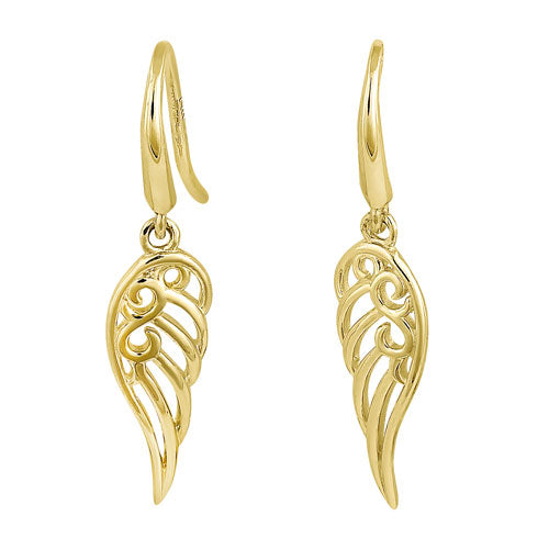 Solid 14K Yellow Gold Elegant Wings Earrings