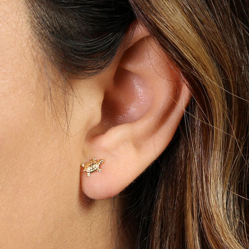 Solid 14K Yellow Gold Turtle Earrings