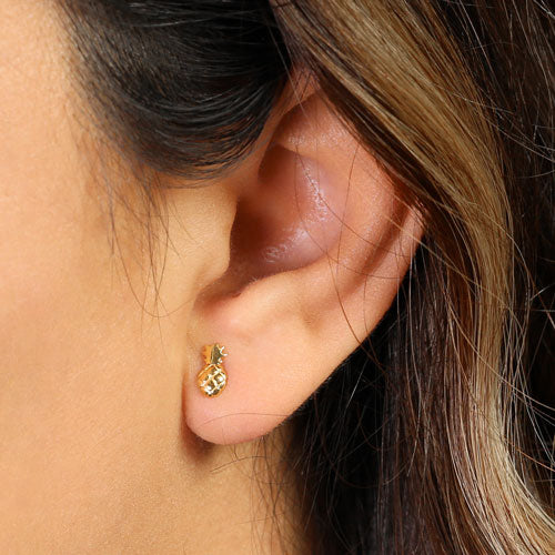 Solid 14K Yellow Gold Pineapple Earrings