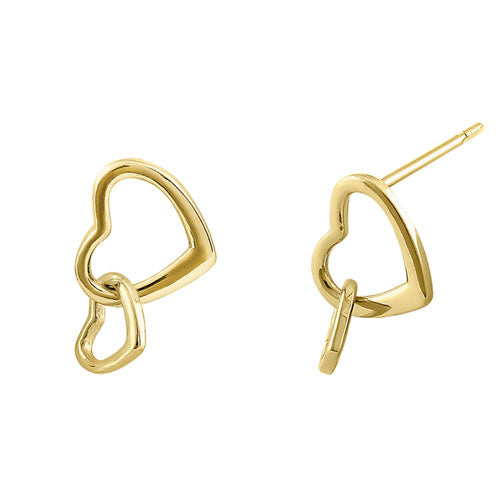 Solid 14K Yellow Gold Linking Heart Earrings