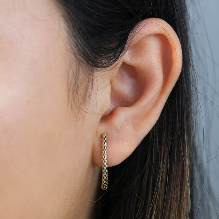 Solid 14K Yellow Gold Half Loop Knit Pattern Earrings