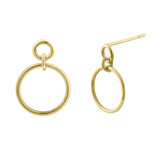 Solid 14K Yellow Gold Dangle Hoop Earrings