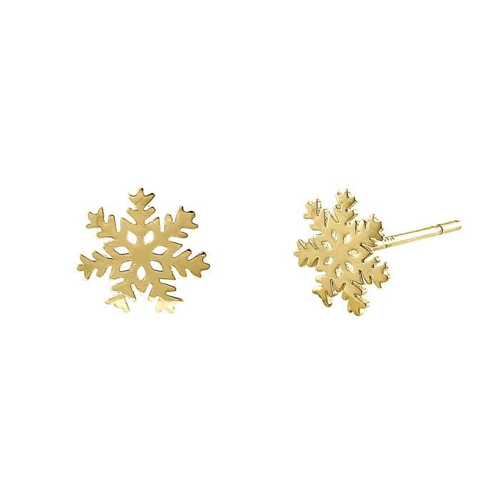 Solid 14K Yellow Gold Snowflake Earrings