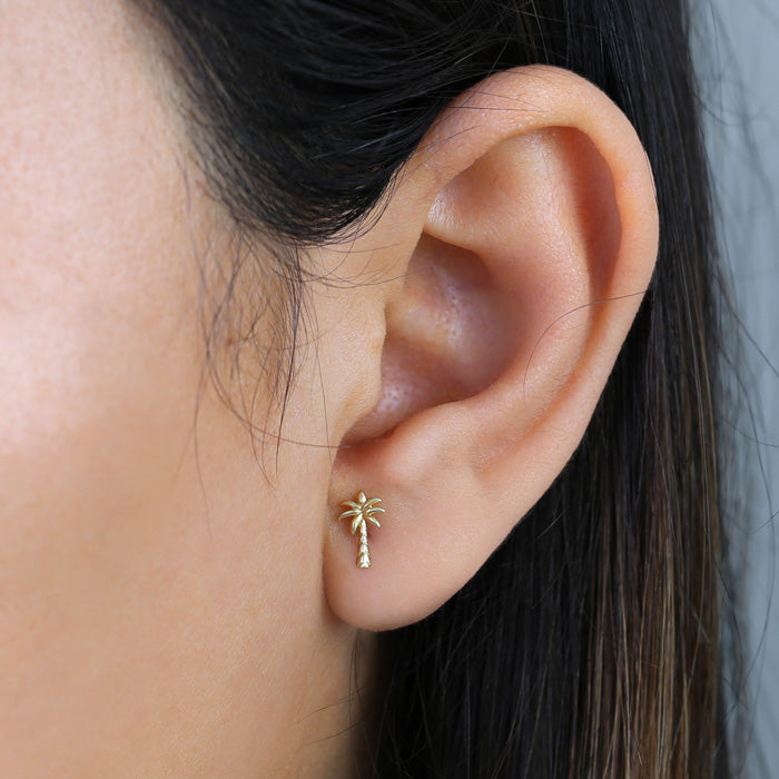 Solid 14K Yellow Gold Palm Tree Earrings