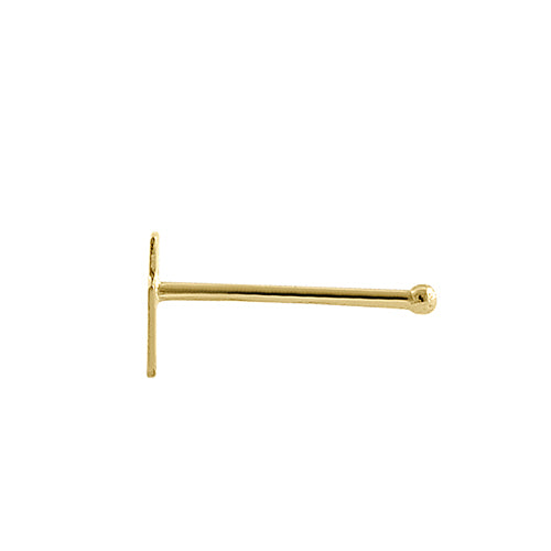 Solid 14K Yellow Gold Small Cross Straight Nose Stud