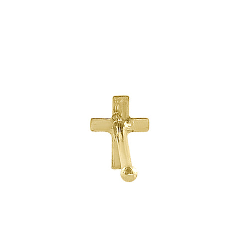 Solid 14K Yellow Gold Small Cross Straight Nose Stud