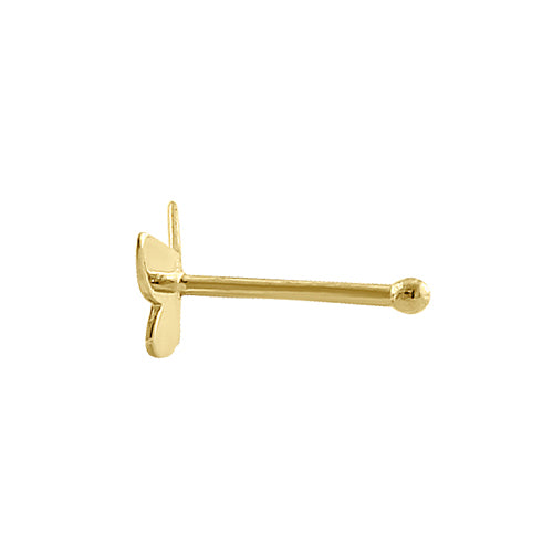 Solid 14K Yellow Gold Tiny Butterfly Straight Nose Stud