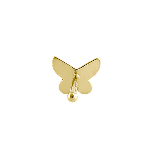 Solid 14K Yellow Gold Tiny Butterfly Straight Nose Stud