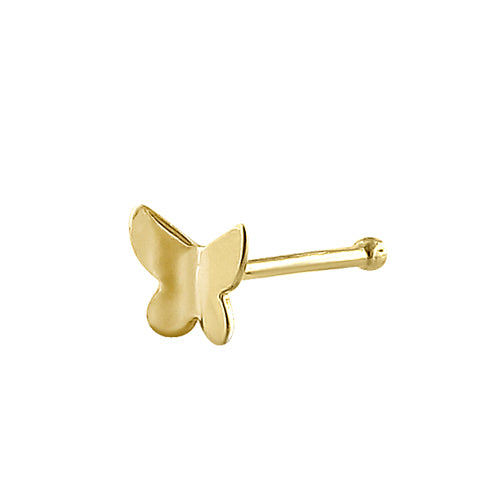 Solid 14K Yellow Gold Tiny Butterfly Straight Nose Stud