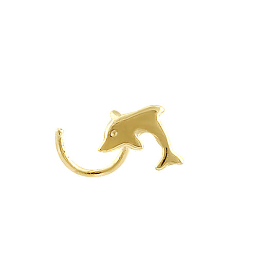 Solid 14K Yellow Gold Dolphin Hook Nose Stud