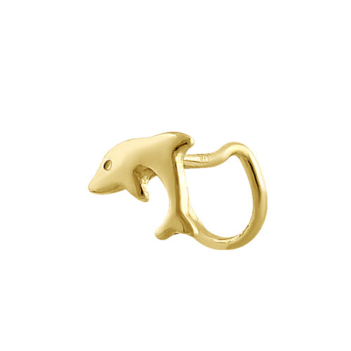 Solid 14K Yellow Gold Dolphin Hook Nose Stud