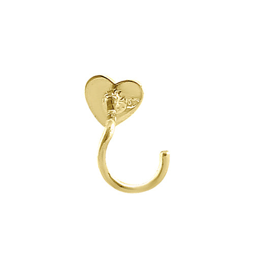 Solid 14K Yellow Gold Tiny Heart Hook Nose Stud