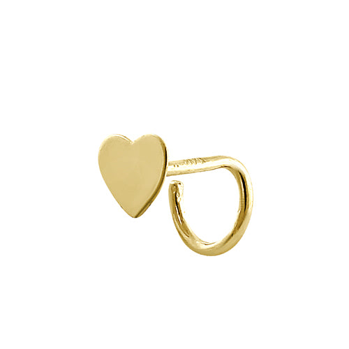 Solid 14K Yellow Gold Tiny Heart Hook Nose Stud