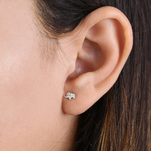 Solid 14K White Gold Elephant Earrings