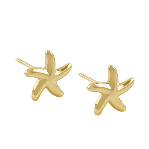 Solid 14k Yellow Gold Small Starfish Stud Earrings