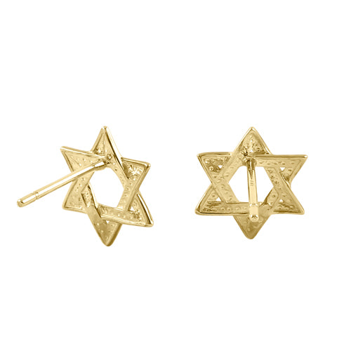 Solid 14k Yellow Gold Multi-Tone Star Of David Stud Earrings