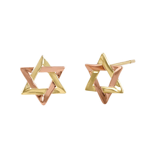 Solid 14k Yellow Gold Multi-Tone Star Of David Stud Earrings