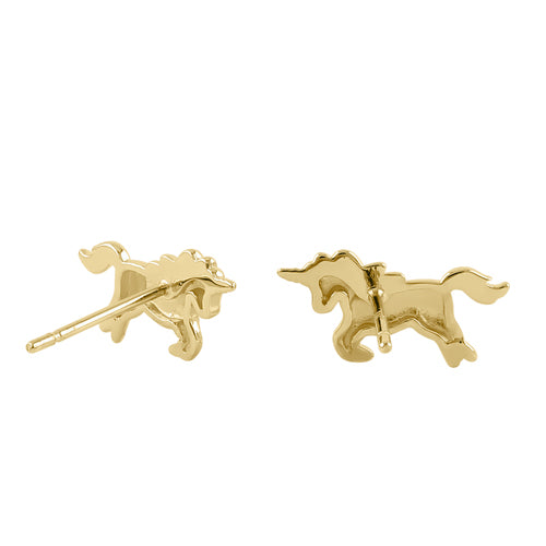 Solid 14k Yellow Gold Small Unicorn Earrings