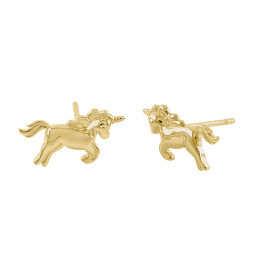 Solid 14k Yellow Gold Small Unicorn Earrings