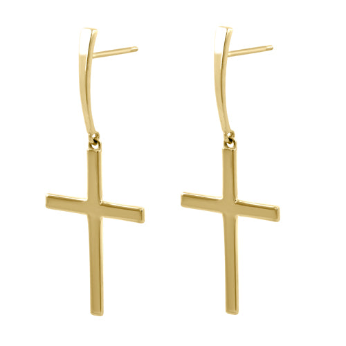 Solid 14k Yellow Gold Dangling Cross Earrings