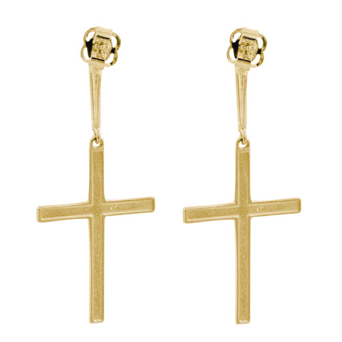 Solid 14k Yellow Gold Dangling Cross Earrings