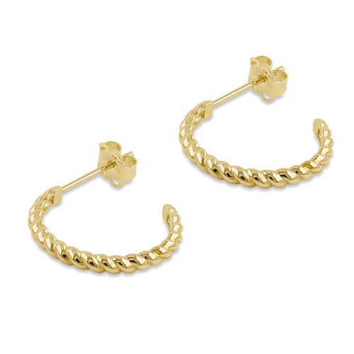 Solid 14k Yellow Gold 14mm x 1.5mm Rope Hoop Earrings