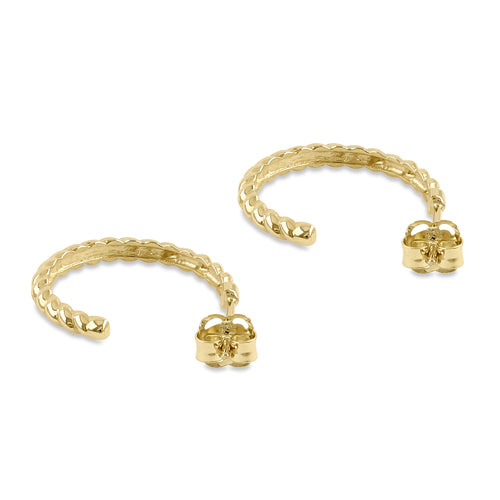 Solid 14k Yellow Gold 14mm x 1.5mm Rope Hoop Earrings