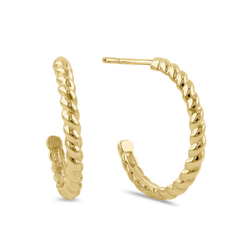 Solid 14k Yellow Gold 14mm x 1.5mm Rope Hoop Earrings