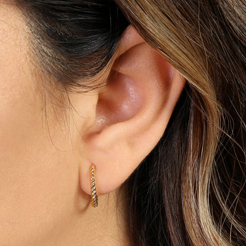 Solid 14k Yellow Gold 14mm x 1.5mm Rope Hoop Earrings